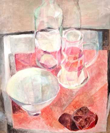 Gläser auf Rot, 60 x 48 cm, Öl, 2008